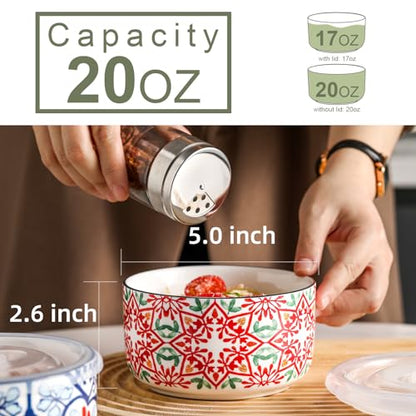 Ceramic Bowl with Lid, Microwave Safe, Set of 4 - color: Color A - Set of 4