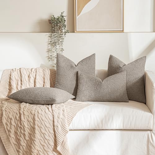 MIULEE Textured Boucle Lumbar Pillow Cover for Bed 12x20 Light Brown - color: Light Brown, size: 20" x 12" (Pack of 1)