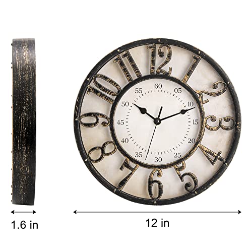 ZOOFOX 12 Inch Retro Wall Clock, Silent Non-Ticking Battery Operated Movement Decorative Round Quartz Wall Clock, Raised 3D Arabic Numeral Clock for Home, Living Room, Kitchen, Office