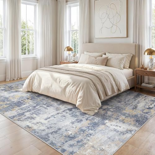 cotiled 10x12 Area Rugs Living Room: Washable Abstract Rug Blue Gold - color: Blue/Gold, size: 10' x 12' (Rectangular)
