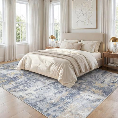 cotiled 10x12 Area Rugs Living Room: Washable Abstract Rug Blue Gold - color: Blue/Gold, size: 10' x 12' (Rectangular)