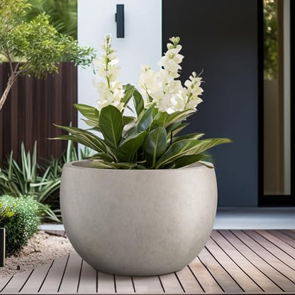 Kante Large Round Bowl Weathered Concrete Planter 20" Dia, Outdoor - color: Weathered Concrete, size: 19.9" d