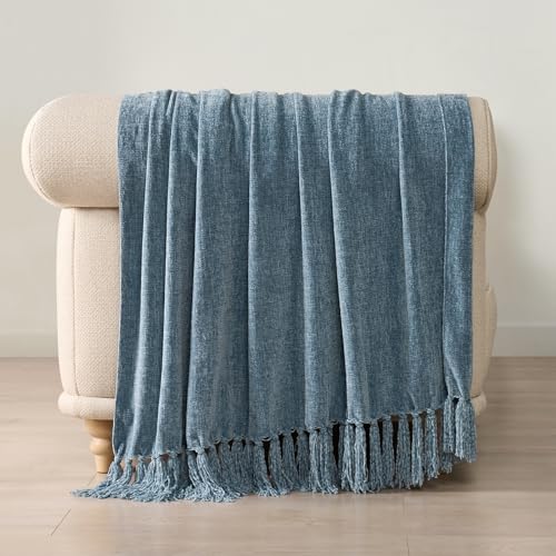EverGrace Chenille Knit Throw Blanket for Couch, 60"x80", Cloud Blue - color: Cloud Blue, size: 60"x80"
