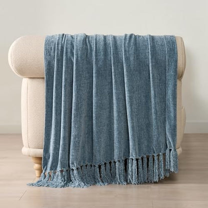 EverGrace Chenille Knit Throw Blanket for Couch, 60"x80", Cloud Blue - color: Cloud Blue, size: 60"x80"