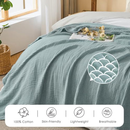 EMME Muslin Cotton Blanket Adults Heather Teal Throw 50"x60" - color: 02 - Teal, size: Throw (50" X 60")