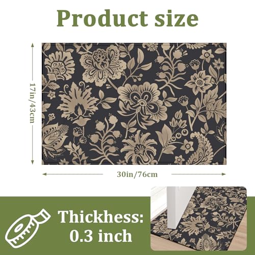 Black Gold Floral Indoor Door Mat Vintage Flower Non-Slip Welcome Mat Rug Washable Doormat for Outdoor Entryway Kitchen Bathroom 17x30 Inch - color: Black Gold Floral Print