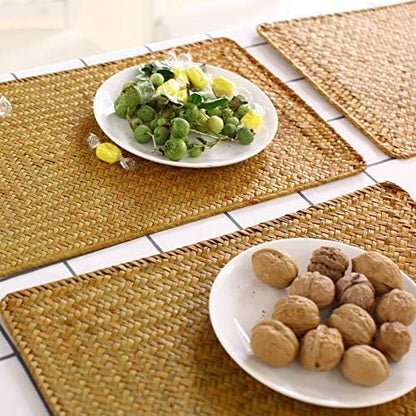 8팩 직사각형 우븐 플레이스 매트, 라탄 고리버들 테이블 매트, 43.2 x 30.5cm(17 x 12인치), 식탁용 천연 해초 플레이스 매트 - size: 8개 세트