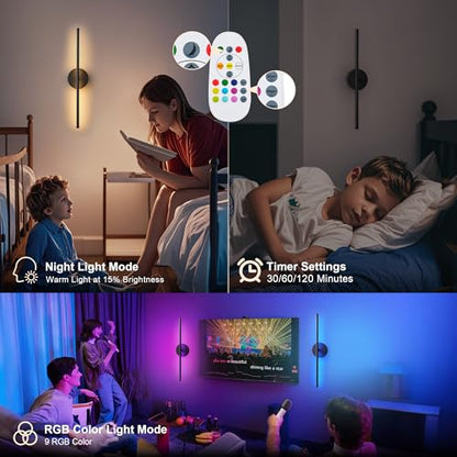 KARTOOSH Battery Operated Wall Sconces Set of Two Wireless Wall Lights - color: Black (RGB Colors), size: 20.4 Inches