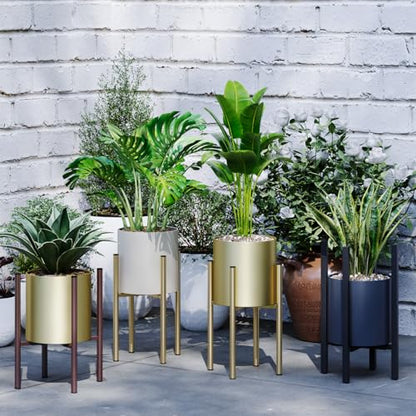 Adjustable Plant Stand Indoor, 2 Heights, Coffee with Round Plate - color: coffee-b