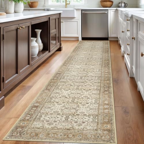 SIILOOM 2.6x12 Washable Runner Rug, Non Slip Area Rug for Hallway Kitchen - color: Beige/Brown, size: 2'7" x 12' (Runner)