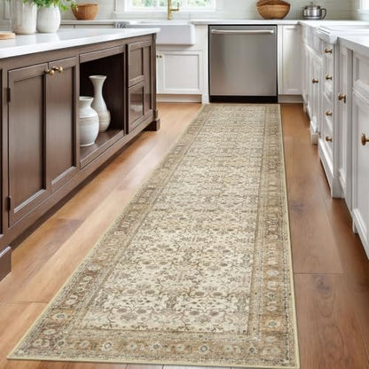 SIILOOM 2.6x12 Washable Runner Rug, Non Slip Area Rug for Hallway Kitchen - color: Beige/Brown, size: 2'7" x 12' (Runner)