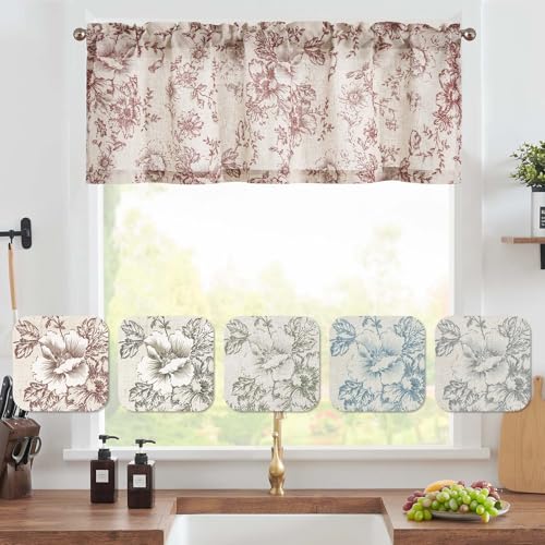 Vangao Floral Valances for Windows Alice Red W50 X 16L 1 Panel - color: Alice Red, size: 50"W x 16"L (Pack of 1)