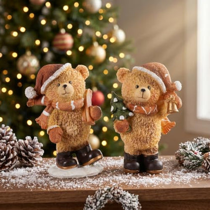 2-Piece Christmas Teddy Bear Figurines Resin Christmas Decor