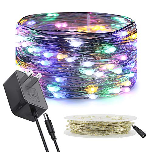 RUICHEN Fairy Lights Plug in 33 Ft 100 LED Silver Wire Lights, Multicolor - color: Multicolor