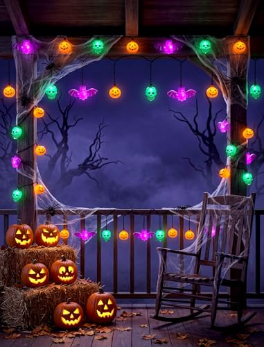 8.5FT Halloween String Lights with 10 LED Dropping Pumpkin/Skull/Bat Lights - color: Dropping Pumpkin/Sull/Bat Lights