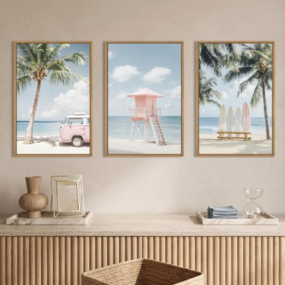Celestdeco Beach Coastal Seascape Framed Canvas Wall Art Set-16"x24"x3 - color: Beach Seascape Wall Art, size: 16"L x 24"W
