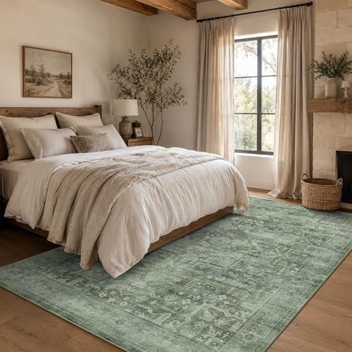 Washable Area Rug 6x9, Non-Slip Boho Carpet for Living Room - color: Teal, size: 6' x 9' (Rectangular)