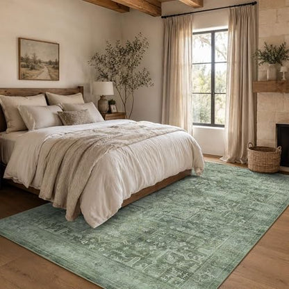 5x7 Washable Boho Area Rug, Non-Slip Teal Bedroom Nursery Carpet - color: Teal, size: 5' x 7' (Rectangular)
