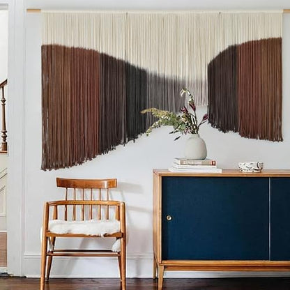 Jakalin Macrame Wall Hanging Brown Geometric Fiber Art Living Room 33" x57" - color: Brown Red Dark Brown