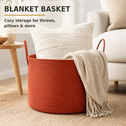 XUANGUO 66L Large Blanket Basket, Round Cotton Rope Basket, Rustic - color: rustic