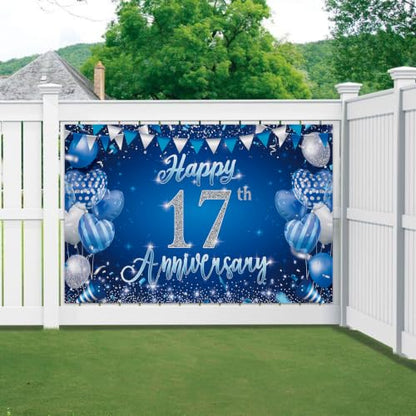 17th Anniversary Backdrop,Blue Silver 17th Wedding Anniversary Background - color: Blue, size: 17th