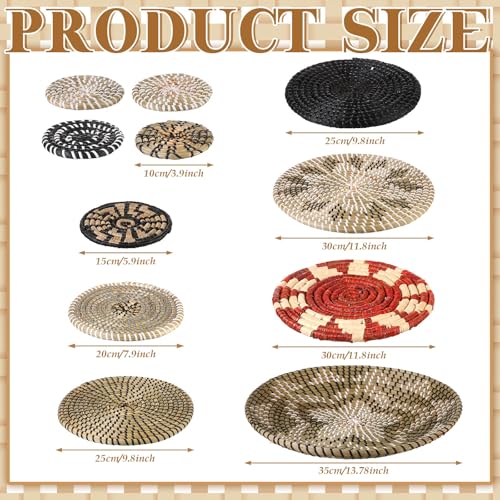 Tatuo 11 Pcs Boho Wall Basket Decor Woven Wall Hanging Art, Dark - style: Dark