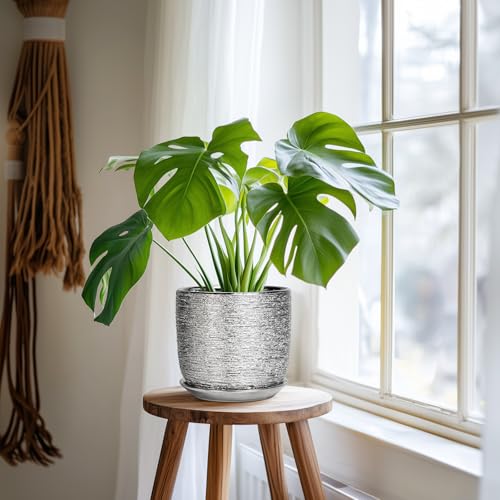 Ceramic Flower Pot, 7 Inch Ceramic Plant Pot, Silver - color: Silver, size: 7 Inch