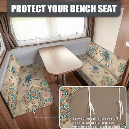 Boho Dragonfly Mandala Print 2 Pcs RV Dinette Cushion Covers Anti-Slip Camper Cushion Slipcover Washable RV Couch Cover Sofa Slipover for Travel Trailer Couch - color: Boho Dragonfly Mandala