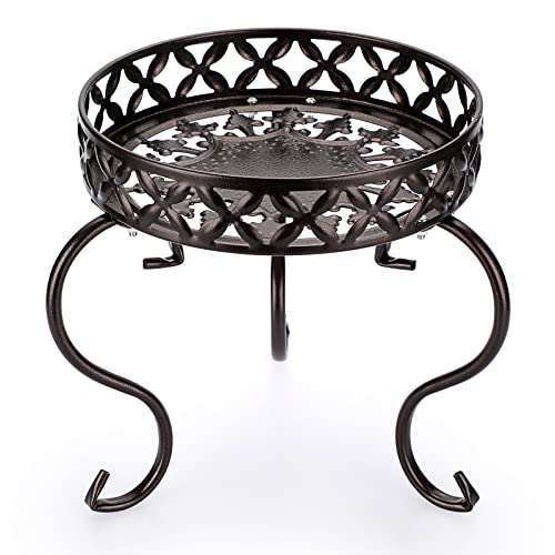 OwnMy Brown Metal Round Plant Stand Indoor Outdoor Iron Flower Pot Holder - color: Dark Brown