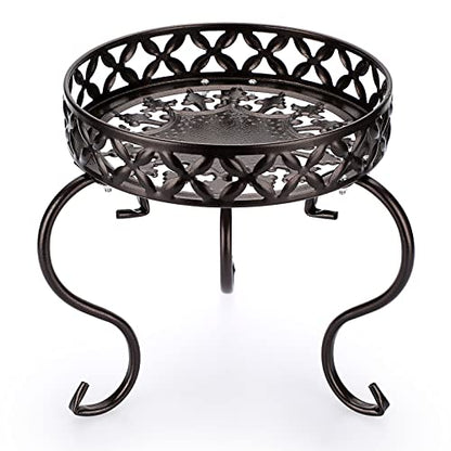 OwnMy Brown Metal Round Plant Stand Indoor Outdoor Iron Flower Pot Holder - color: Dark Brown