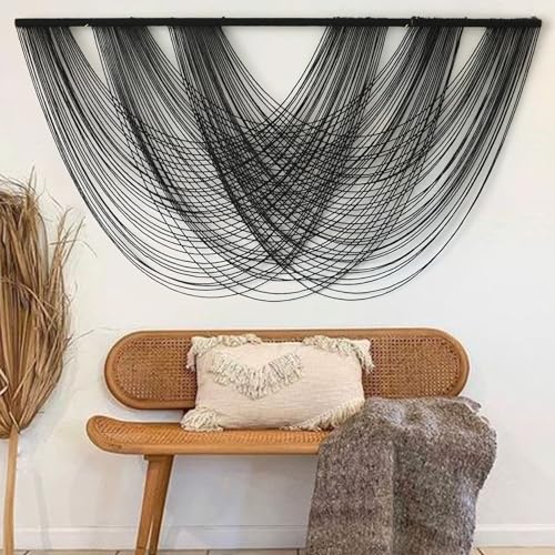 Flber Macrame Wall Hanging Black 59.00" W x 31.00" L Boho Wall Decor Large Boho Yarn Tapestry Living Room Bedroom Home Wall Décor - color: Black1