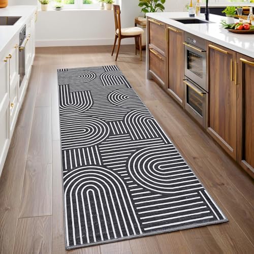 ROYHOME Modern 2.5x8 Hallway Runner Rug Non Slip Soft Kitchen Rug, Black - color: Black, size: 2'6" x 8' (Rectangular)