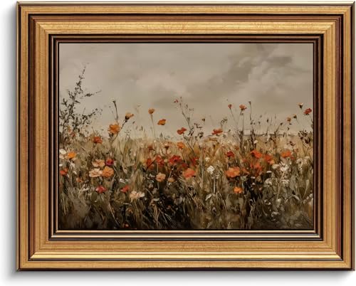 Devunaty Gold Framed Wall Art Vintage Flower Canvas Wall Art for Living Room Wildflower Field Nature Landscape Wall Decor Painting Picture Rustic Farmhouse Print Artwork Bedroom Bathroom Decor 12"x16" - color: Wildflower Field, size: 16"L x 12"W