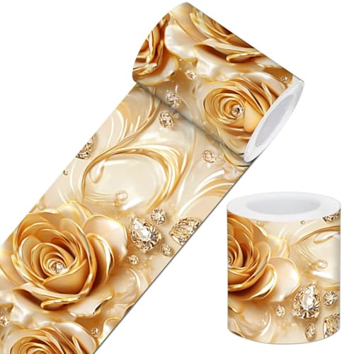 IVN Wallpaper Border Peel and Stick Wall Golden Rose Jewel 4x196 Inch - color: Golden Rose Jewel