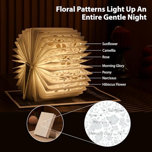 Book Lover Gift, Folding Book Lamp Decor, Portable Print Book Light - color: White