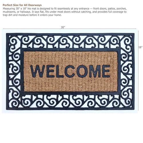 Gardenised Natural Coir and Non-Slip Rubber Doormat with Embossed Welcome Design Coconut Fiber Floor Mat for Front Door Porch Patio Entryway Garage Mudroom & Use 18x30, Warm Welcome