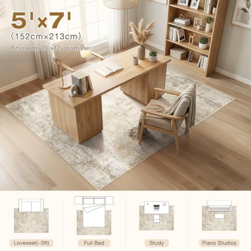 cotiled 5x7 Area Rugs Living Room: Washable Abstract Rug Beige - color: Beige, size: 5' x 7' (Rectangular)