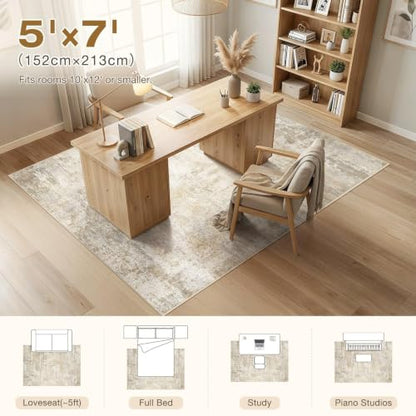 cotiled 5x7 Area Rugs Living Room: Washable Abstract Rug Beige - color: Beige, size: 5' x 7' (Rectangular)