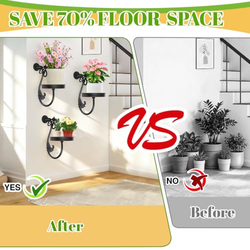 Metal Wall Plant Holder 2Pcs Indoor Outdoor Wall Flower Shelf - color: Black-Bees-2Pcs