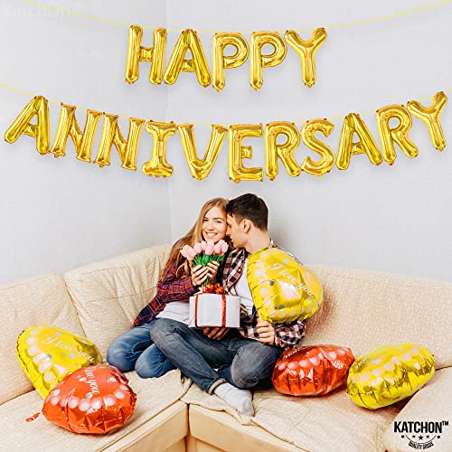 KatchOn Gold Happy Anniversary Balloons 16 Inch, Anniversary Decorations - style: Gold
