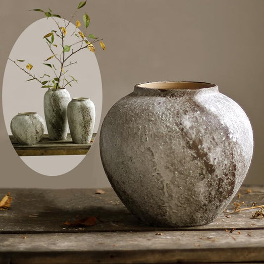 Denique Rustic Ceramic Tall Floor Vase, Vintage Farmhouse Decor, Large Terracotta Vases for Living Room Entryway Table Centerpiece Decor, Terracotta Pottery Clay(A-22cm) - color: Terracotta-a, size: 22 cm height