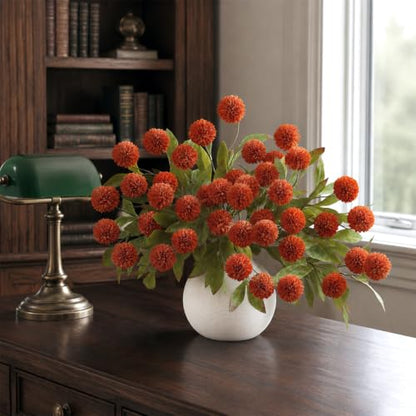 VIERENA 6 Pcs 27" Artificial Fall Pompon Mum Flower Stems for Vase (Orange) - color: Orange
