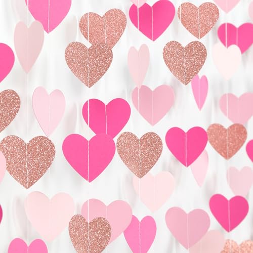 Light-Pink Rose-Gold Valentines Party-Decorations Heart-Garland - 52ft Red Galentines Streamers Banner,Women Romantic Special Night Wedding Bachelorette Bridal Shower Birthday Backdrop Decor Burgleda - color: Light Pink Red Rose Gold