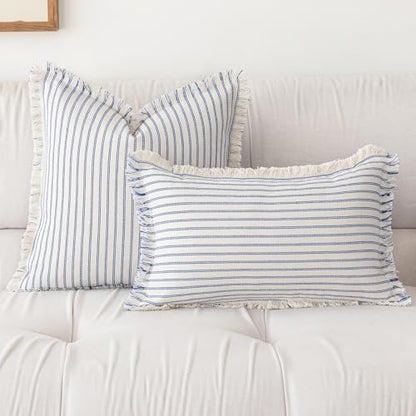 YEENAASY Throw Pillow Covers 22x22 Boho Striped Pillow Cases with Tassel - color: Blue, size: 22" x 22" (Pack of 2)