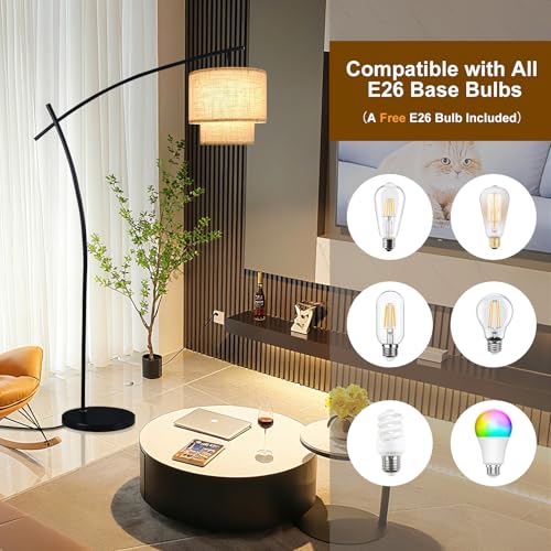 Lightdot Arc Floor Lamp Modern 3000K Dimmable Standing Lamp for Living Room - color: Fabric-Black