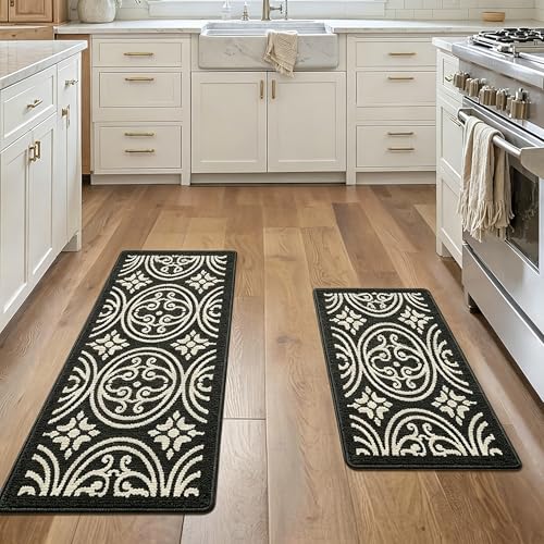 Kitchen Rug Non Slip Washable 18x48 Absorbent Black Runner - size: 18''×48''