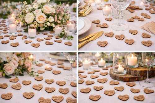 Happily Ever After Engraved Wooden Heart Table Scatter, 100 Count