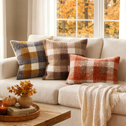 MIULEE Fall Plaid Pillow Covers Boucle Yellow Blue 20x20 Set of 2 - color: Yellow Blue, size: 20" x 20" (Pack of 2)
