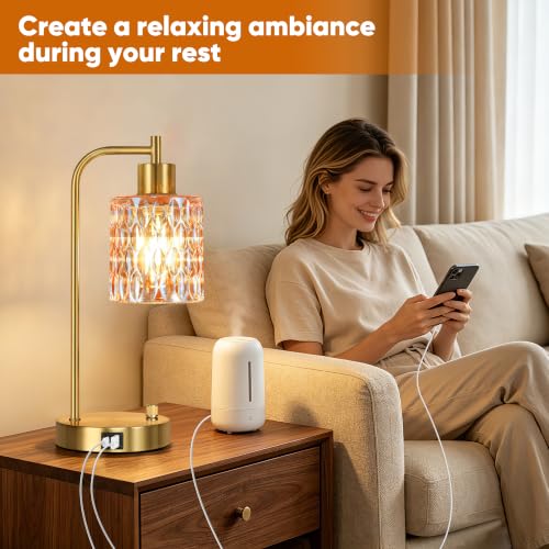 Table Lamps Set of 2, Champagne Glass Dimmable Bedside Lamps for Bedroom - color: Gold&‎Champagne-3