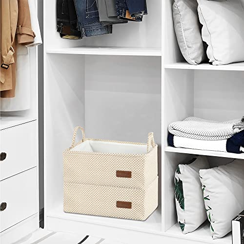Medium Beige Basket,Cute Decorative Basket Burlap Storage Organizer Bin for Gifts Empty with Handles for Shelves,Closets, Laundry, Nursery,Toys,Books15*10"* 5.3"